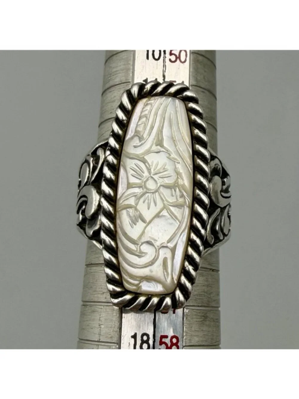 Carolyn Pollack Relios Floral Carved Mother Of Pearl Sterling Silver Ring Size 7